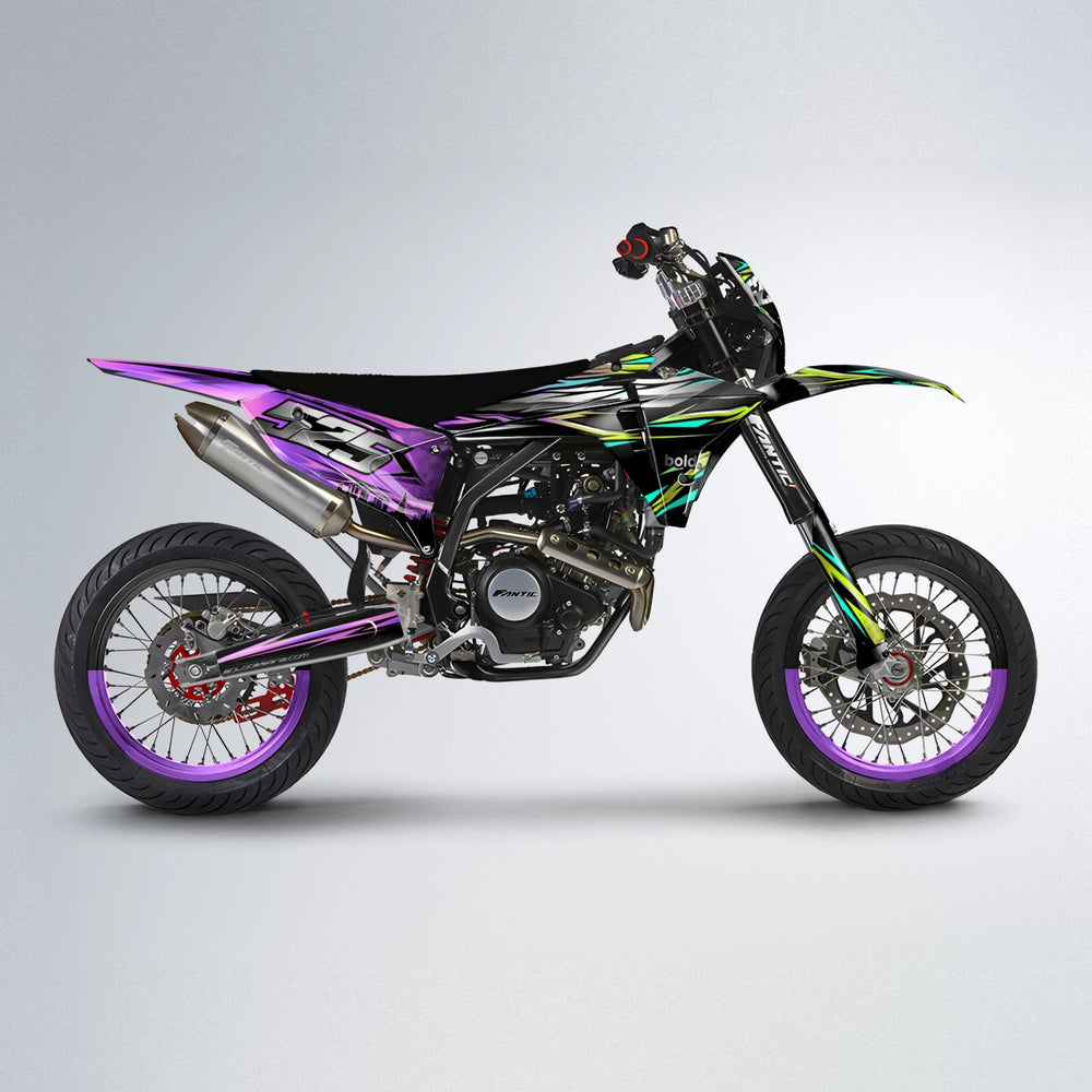 LIBERTY Fantic supermoto graphics kit in Purple & Yellow