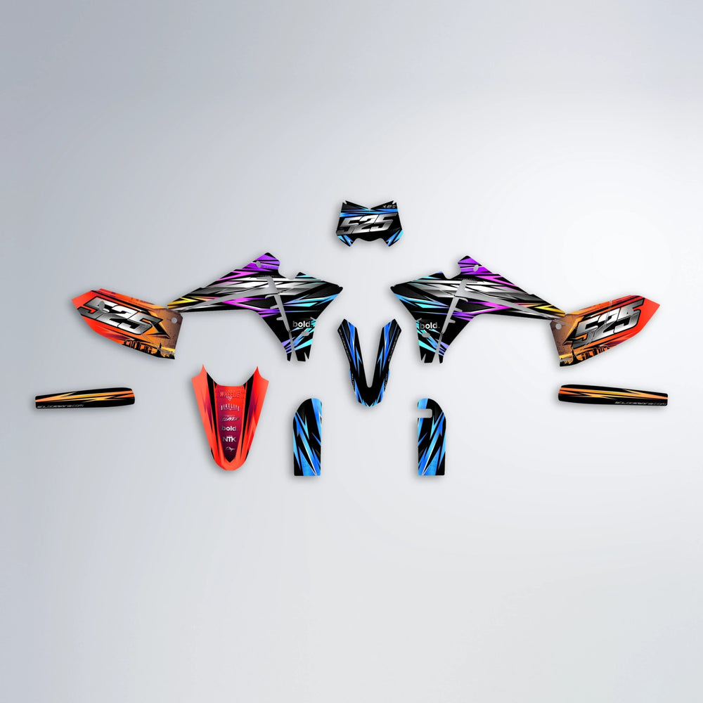 LIBERTY Fantic graphics kit parts layout in Sunset Fade