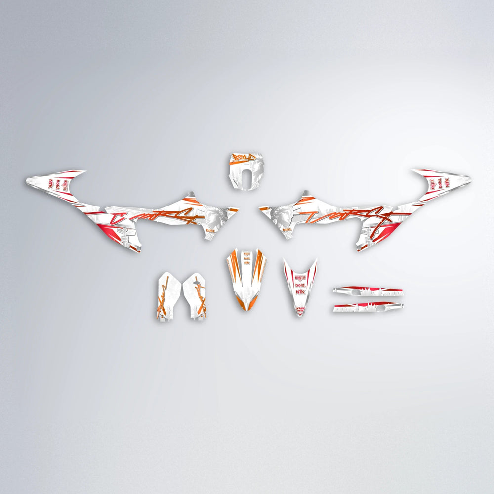 LIBERTY Stark Varg MX graphics kit parts layout in Red & Orange