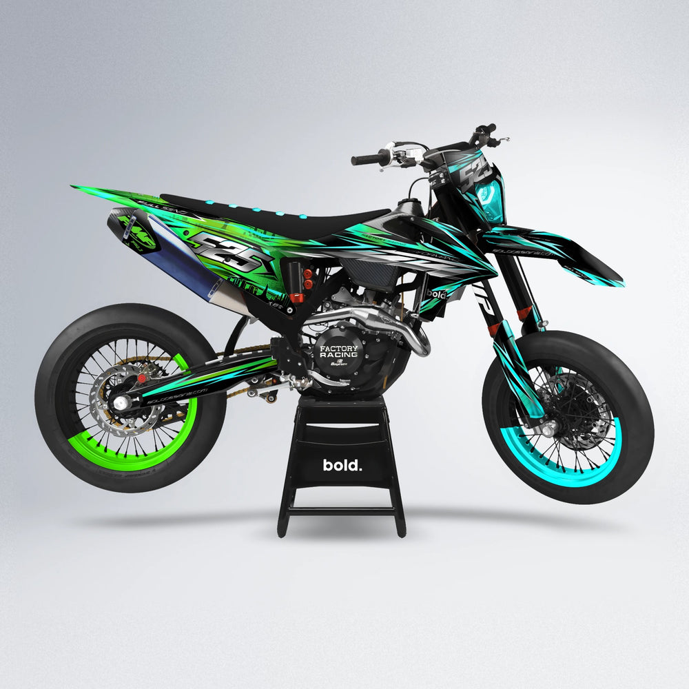 LIBERTY supermoto graphics kit in Cyan & Green