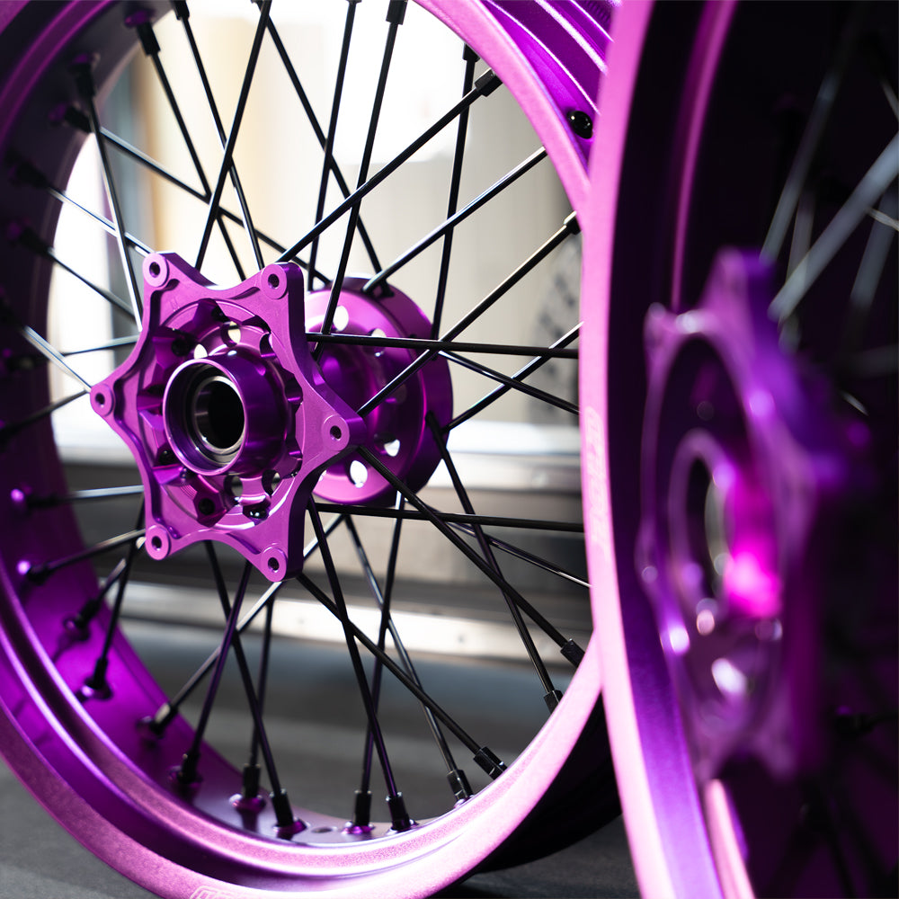 Purple Motorcycle Rims bold. FULL Purple - Supermoto Wheelset