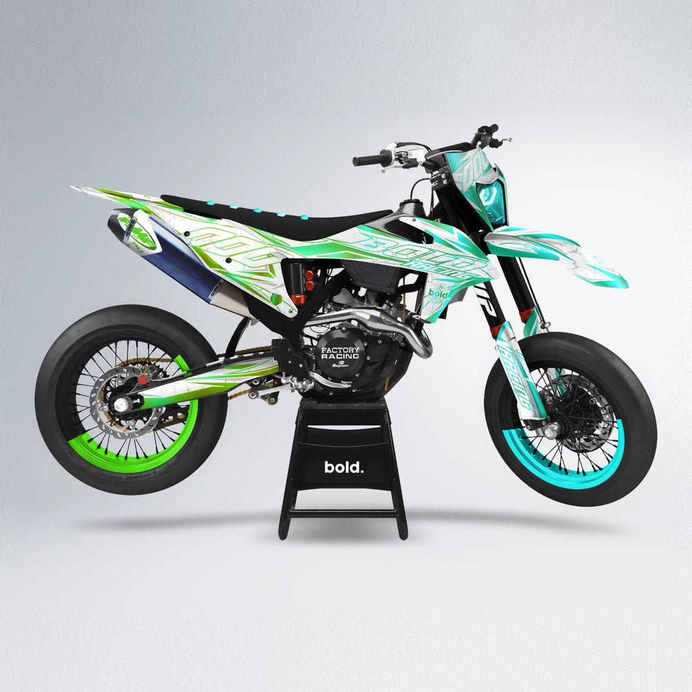 LINAAAROS supermoto graphics kit in Cyan & Green