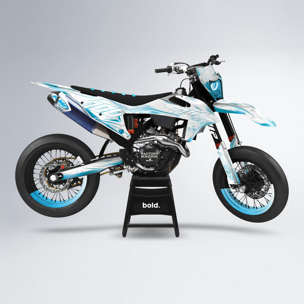 LINAAAROS supermoto graphics kit in Light Blue & White