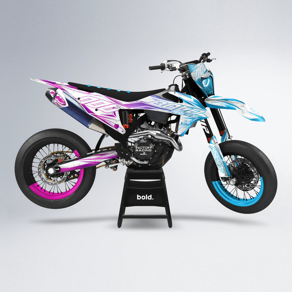 LINAAAROS supermoto graphics kit in Pink & Light Blue