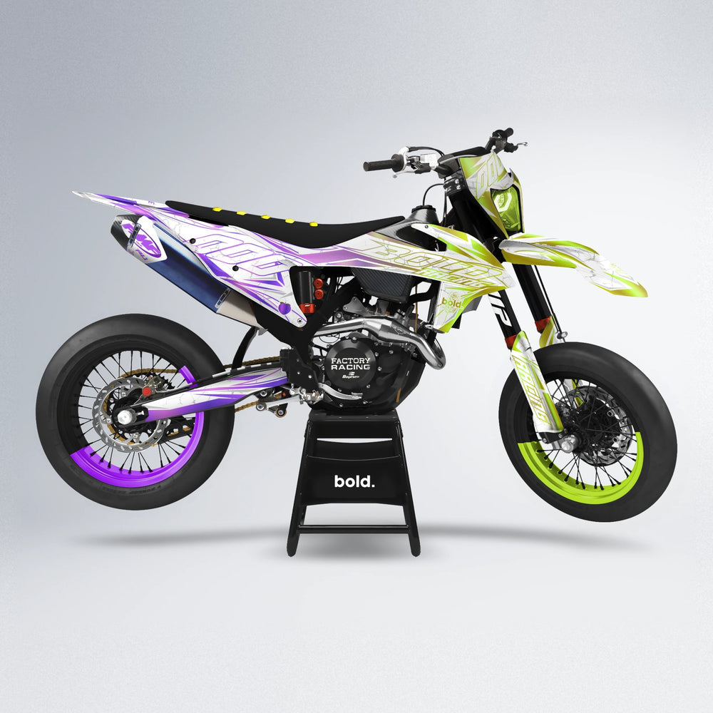 LINAAAROS supermoto graphics kit in Purple & Yellow