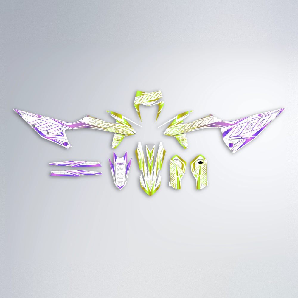 LINAAAROS graphics kit parts layout in Purple & Yellow