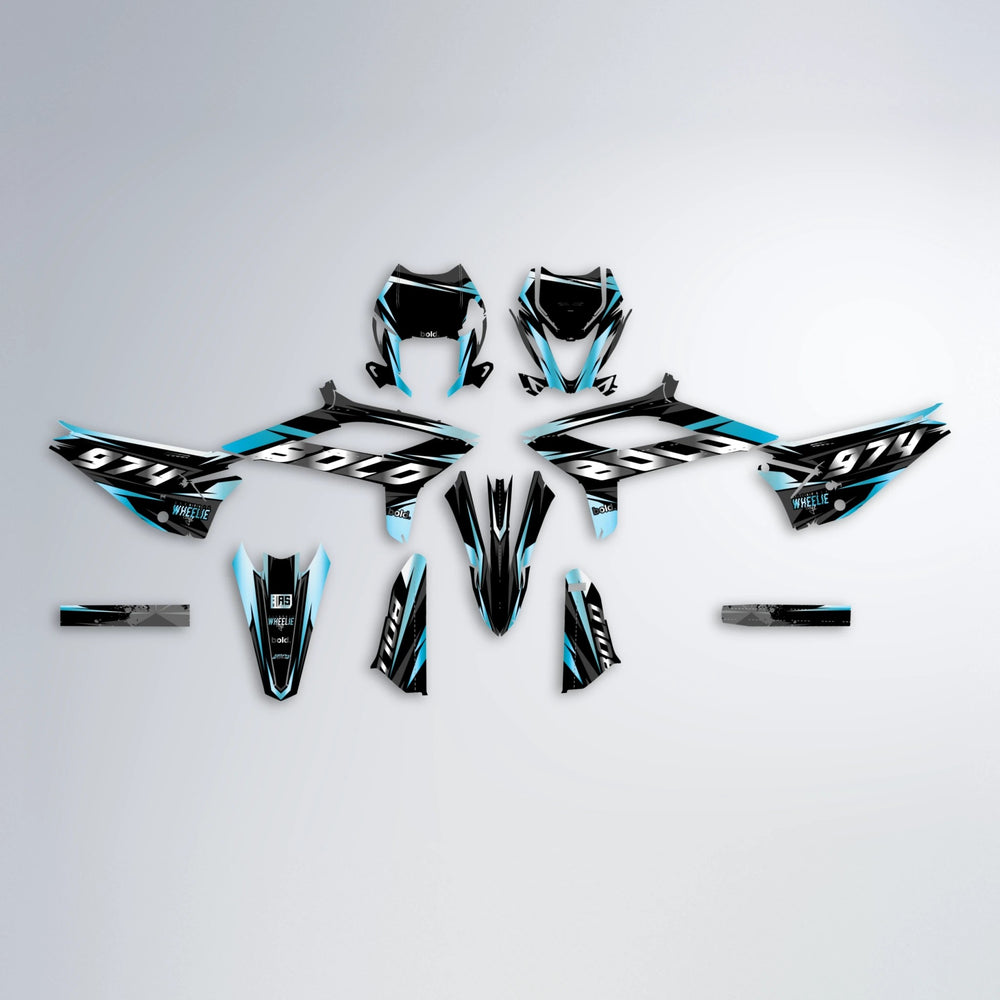 LUSIO Beta graphics kit parts layout in Light Blue & White