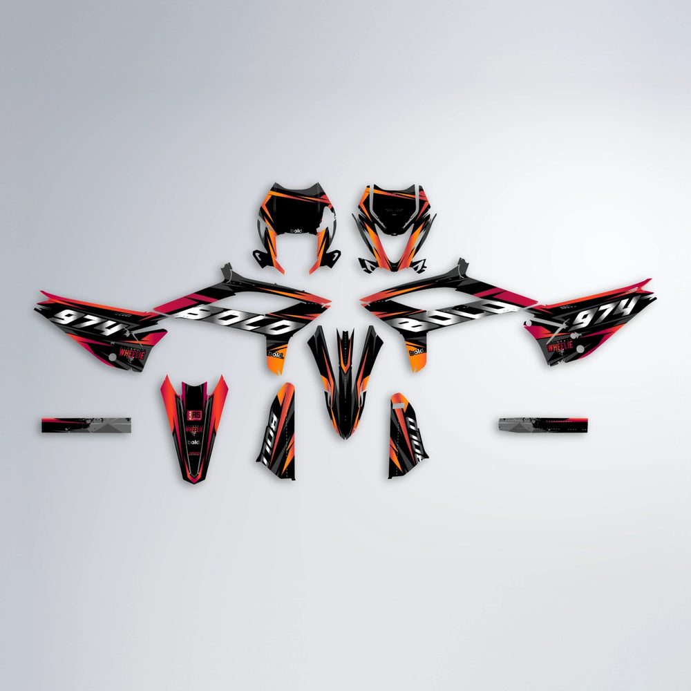 LUSIO Beta graphics kit parts layout in Red & Orange
