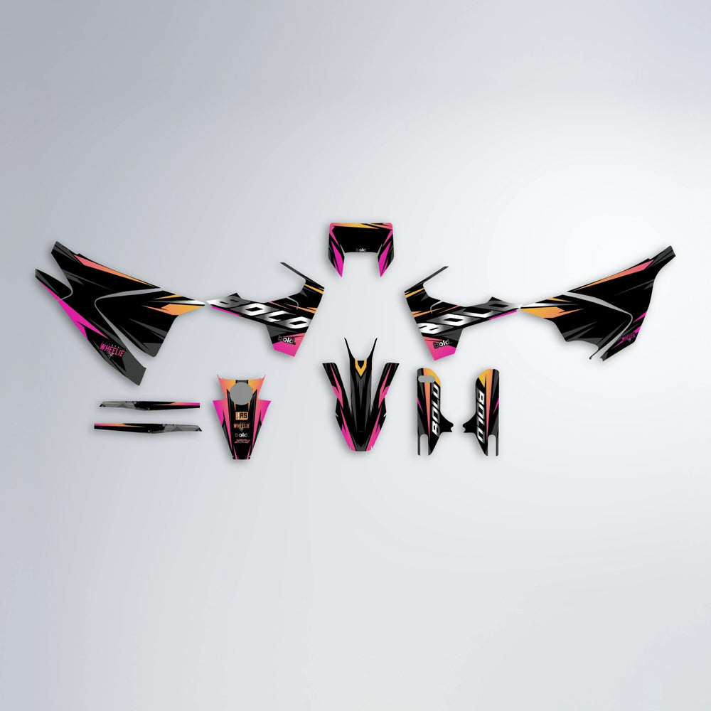 LUSIO Husqvarna 701 graphics kit parts layout in Pink & Yellow