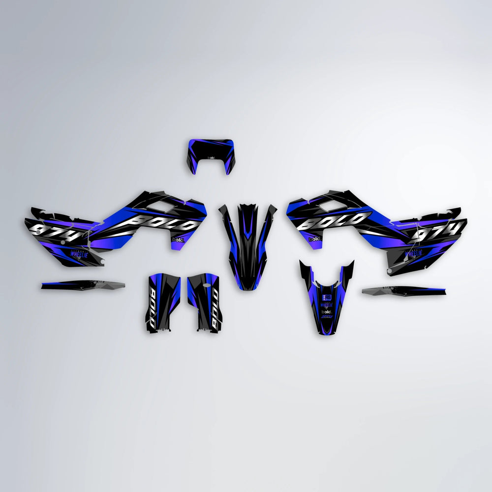LUSIO Husqvarna FE/TE graphics kit parts layout in Blue