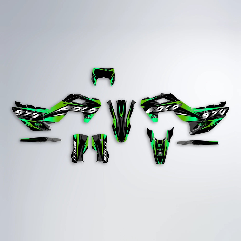 LUSIO Husqvarna FE/TE graphics kit parts layout in Green