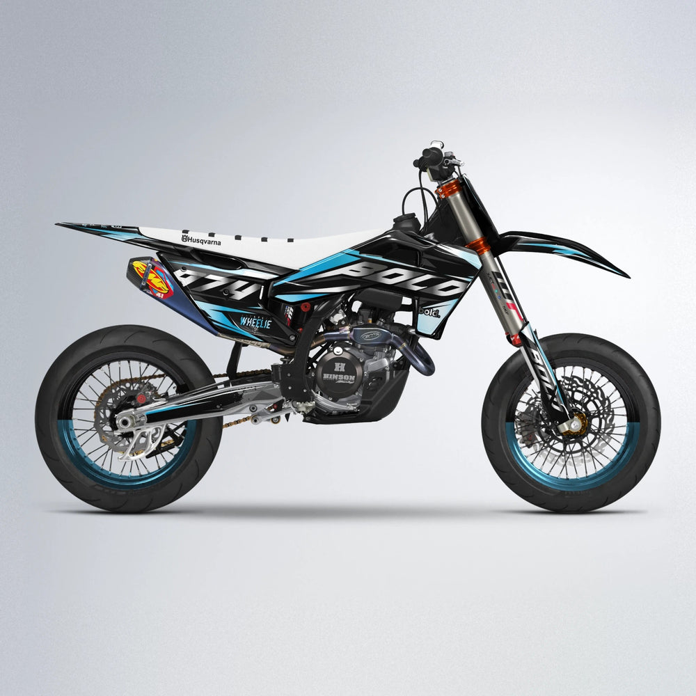 LUSIO Husqvarna FE/TE supermoto graphics kit in Light Blue & White