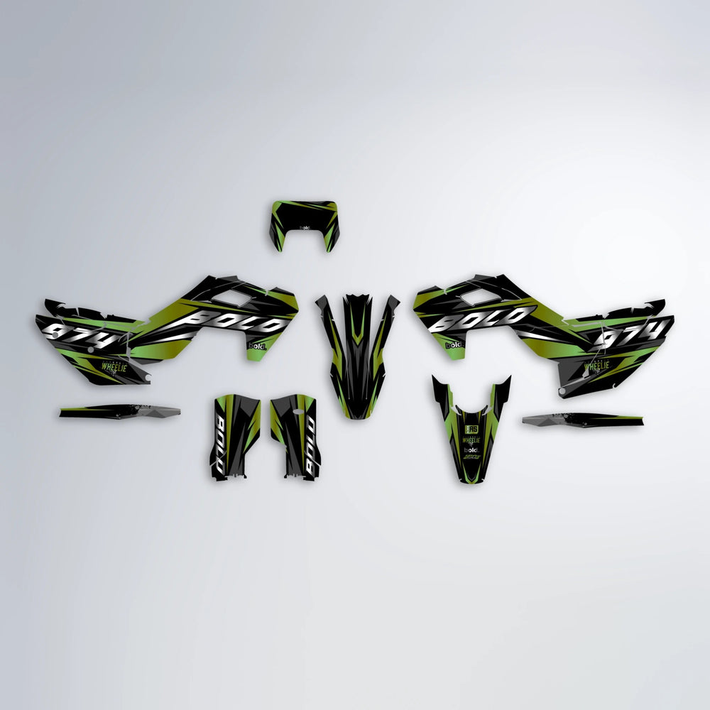 LUSIO Husqvarna FE/TE graphics kit parts layout in Olive
