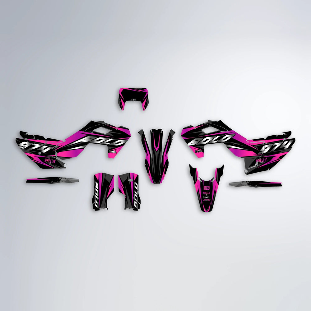 LUSIO Husqvarna FE/TE graphics kit parts layout in Pink