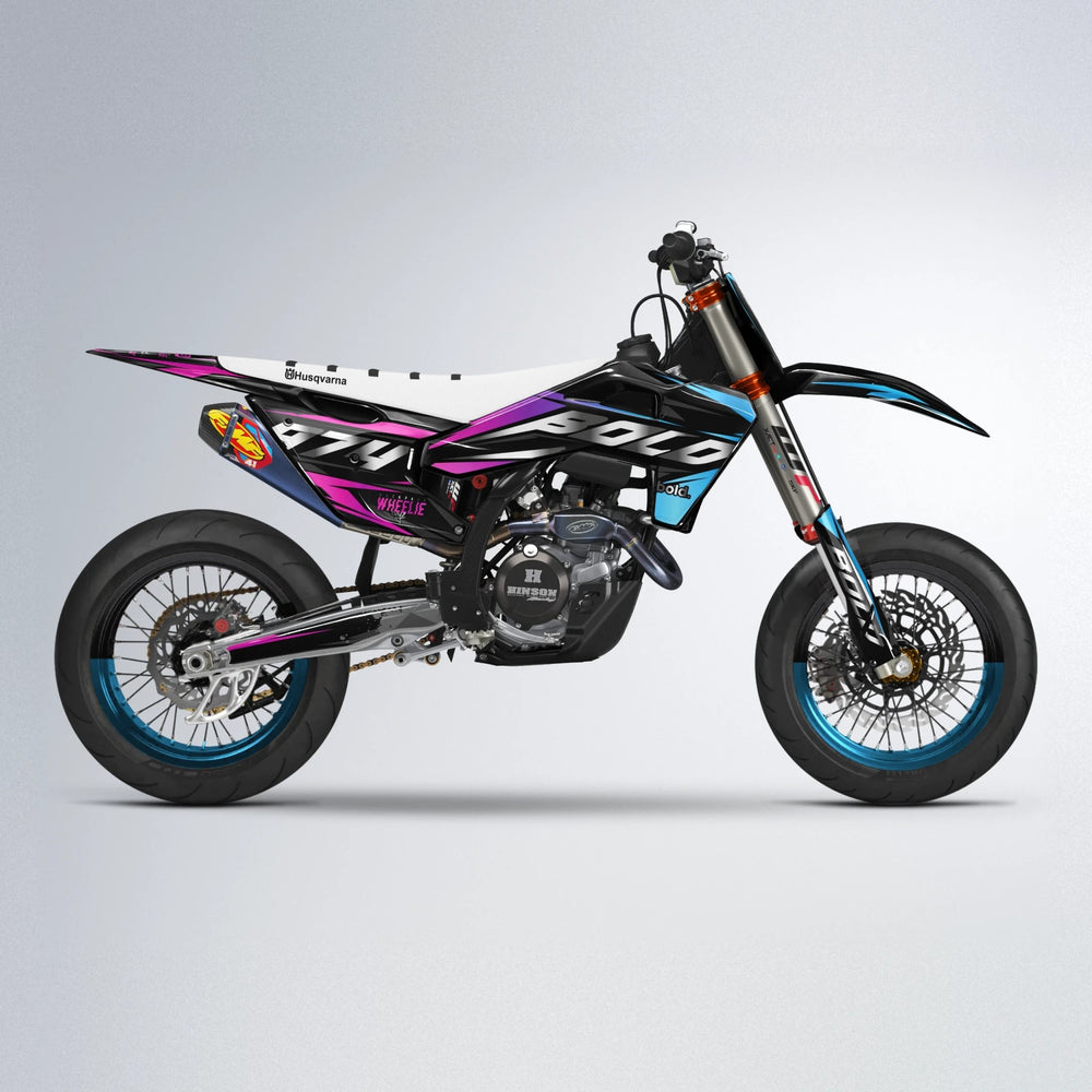 LUSIO Husqvarna FE/TE supermoto graphics kit in Pink & Light Blue