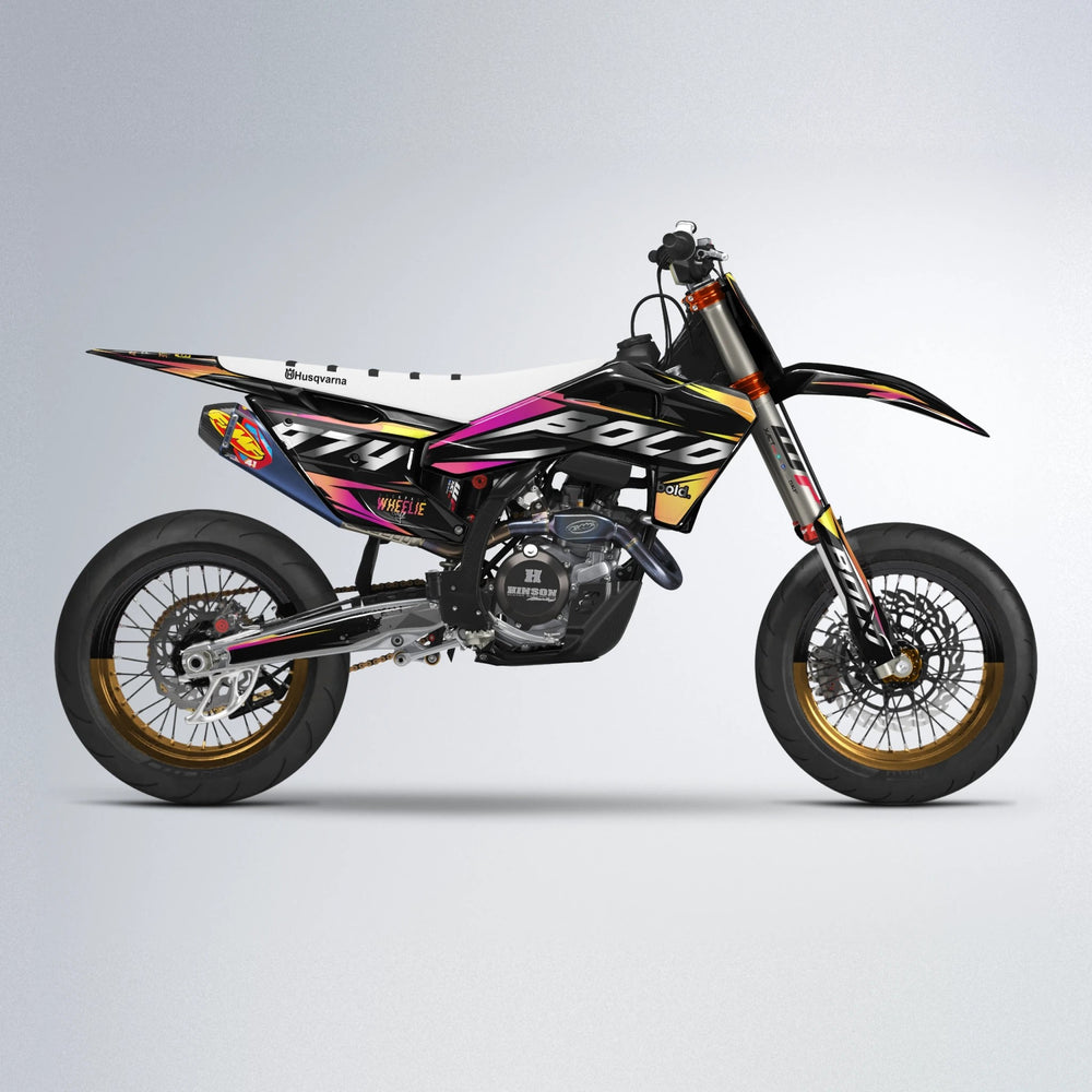LUSIO Husqvarna FE/TE supermoto graphics kit in Pink & Yellow