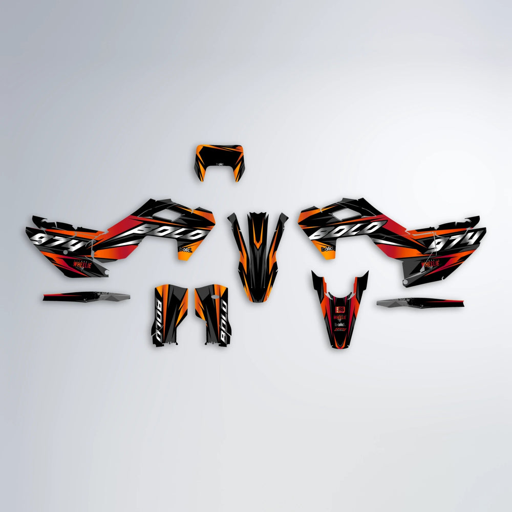 LUSIO Husqvarna FE/TE graphics kit parts layout in Red & Orange