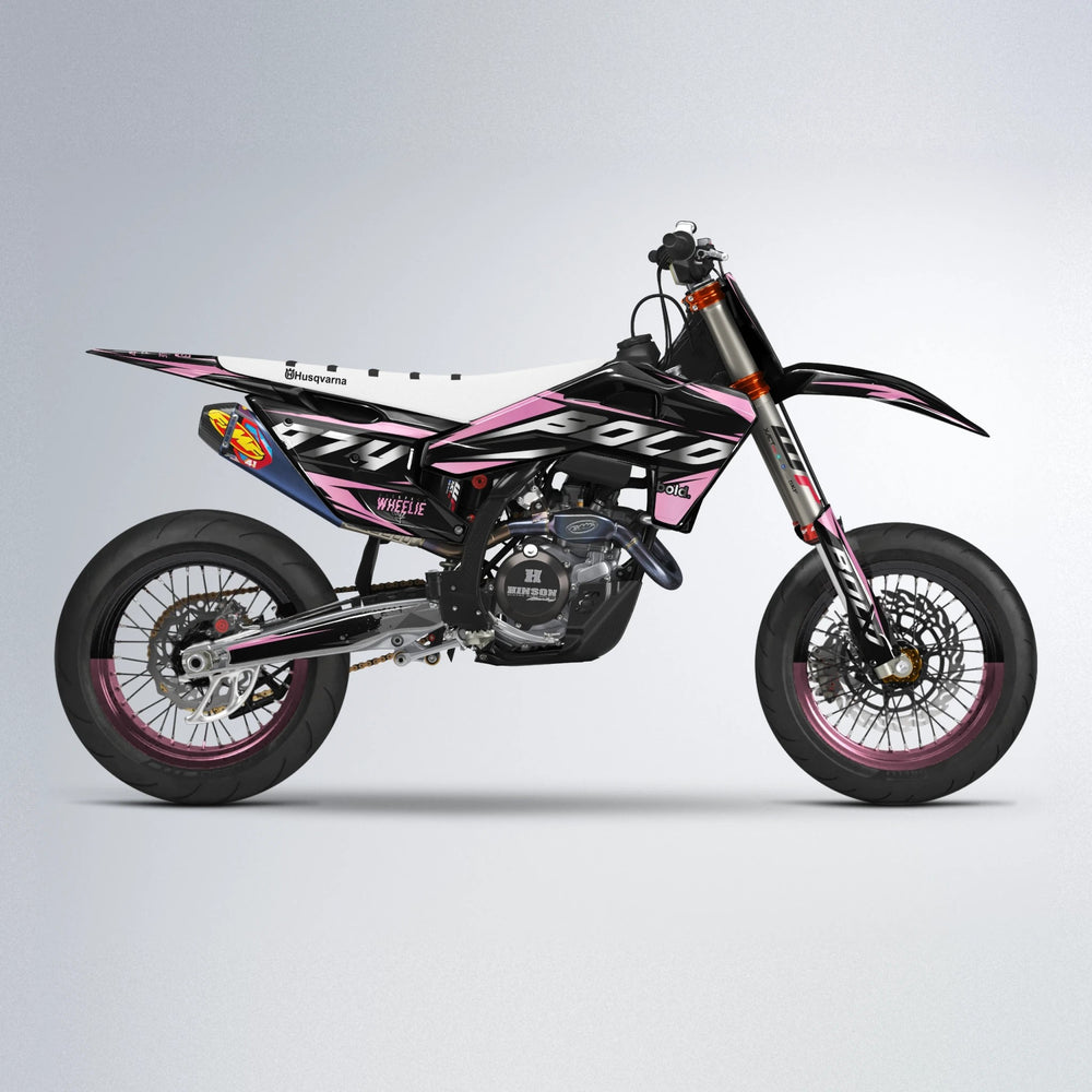 LUSIO Husqvarna FE/TE supermoto graphics kit in Sakura Pink