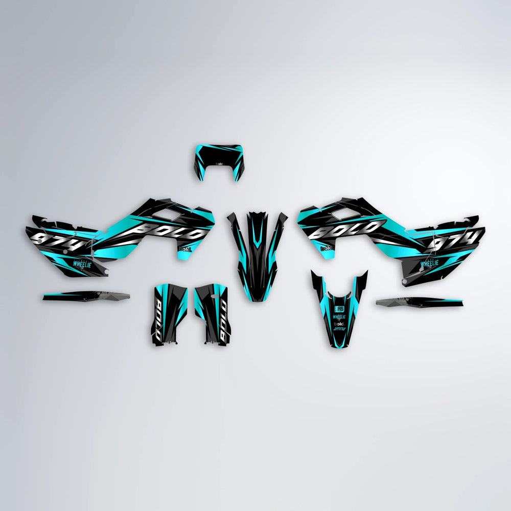 LUSIO Husqvarna FE/TE graphics kit parts layout in Teal