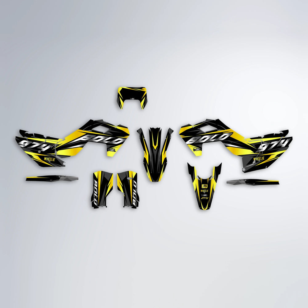 LUSIO Husqvarna FE/TE graphics kit parts layout in Yellow