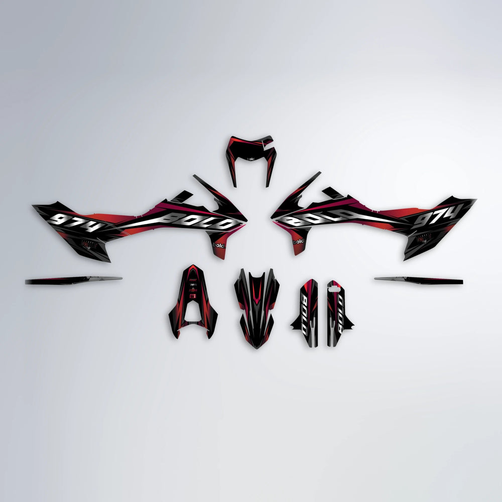 LUSIO KTM SMC 690 graphics kit parts layout in Black & Red