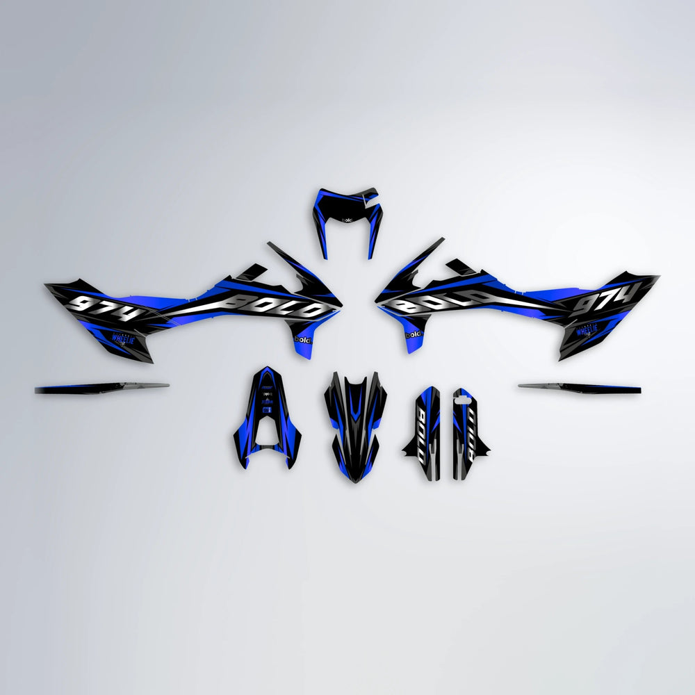 LUSIO KTM SMC 690 graphics kit parts layout in Blue