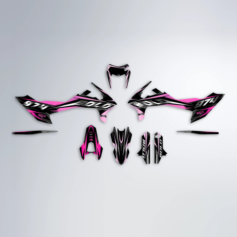 LUSIO KTM SMC 690 graphics kit parts layout in Flamingo