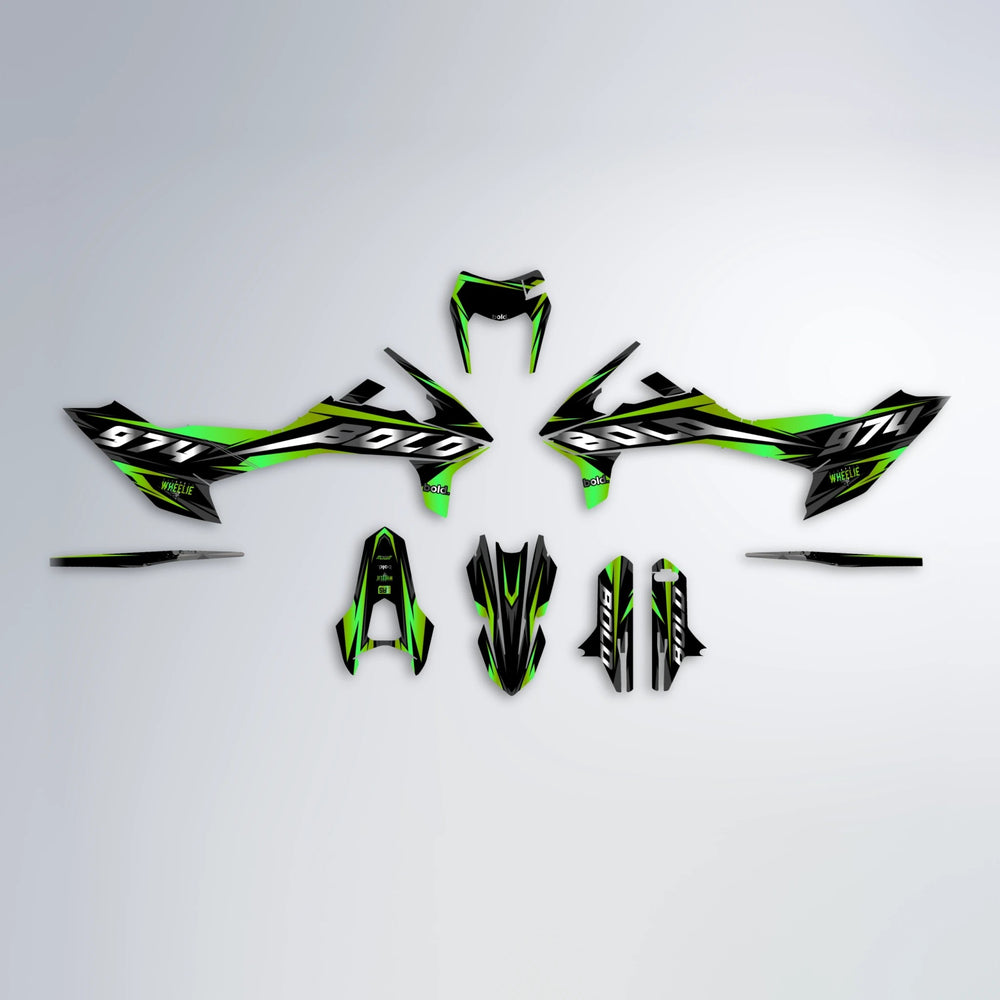 LUSIO KTM SMC 690 graphics kit parts layout in Green