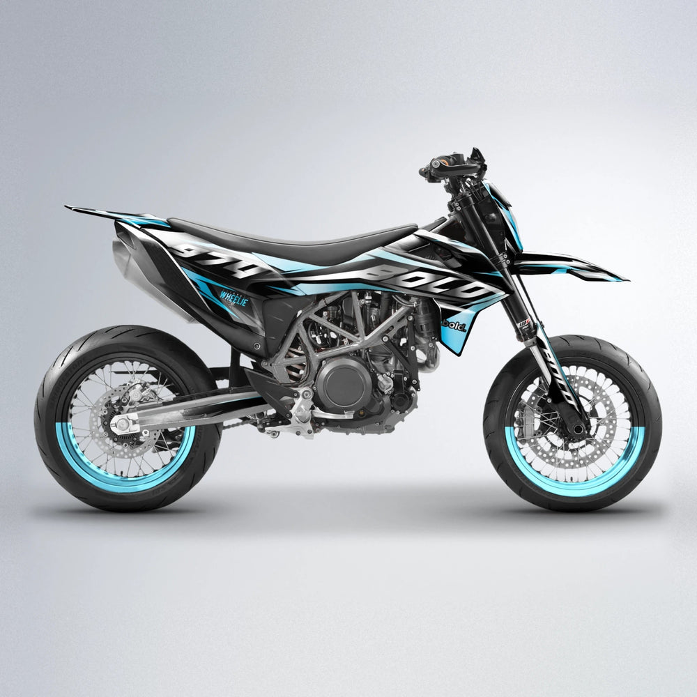 LUSIO KTM SMC 690 supermoto graphics kit in Light Blue & White