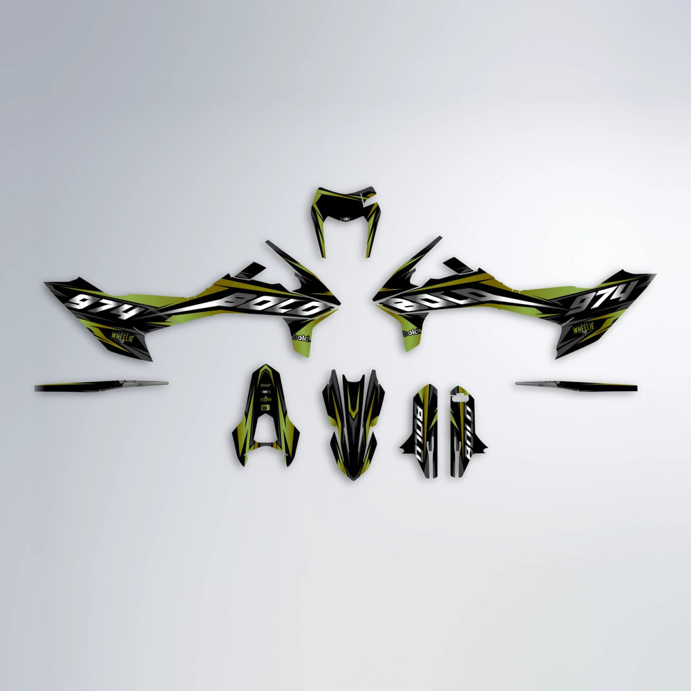 LUSIO KTM SMC 690 graphics kit parts layout in Olive