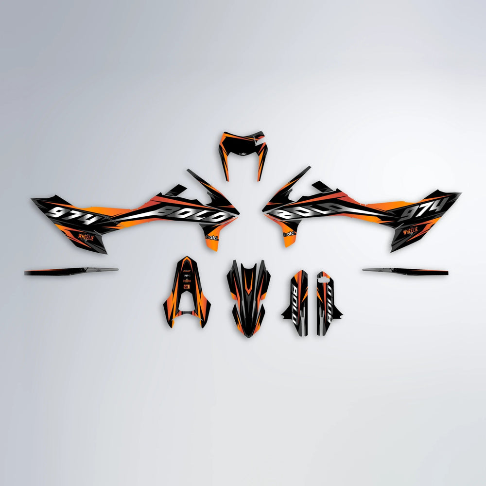 LUSIO KTM SMC 690 graphics kit parts layout in Orange