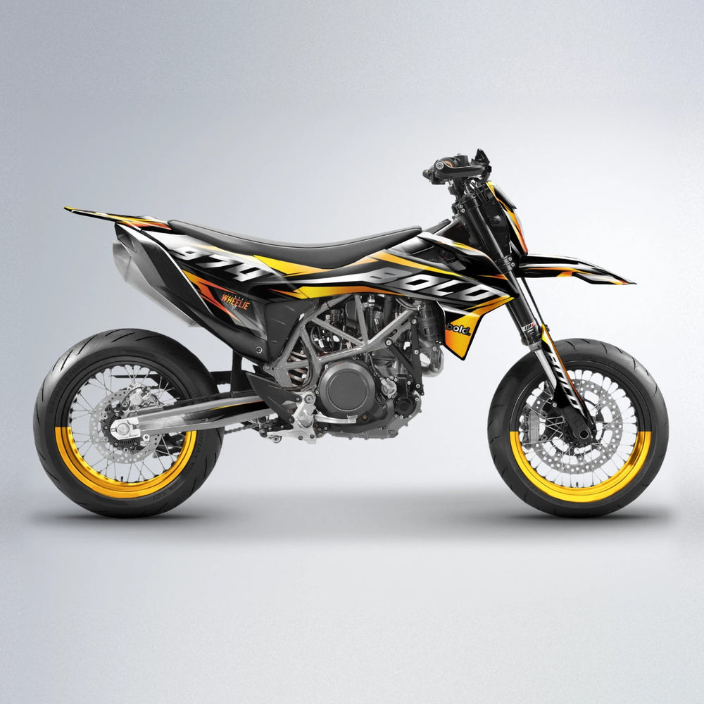 LUSIO KTM SMC 690 supermoto graphics kit in Orange & Yellow