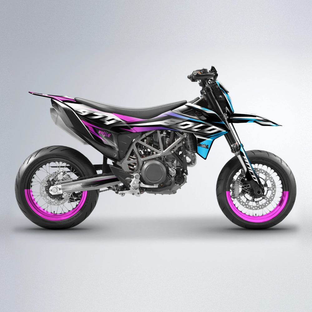 LUSIO KTM SMC 690 supermoto graphics kit in Pink & Light Blue