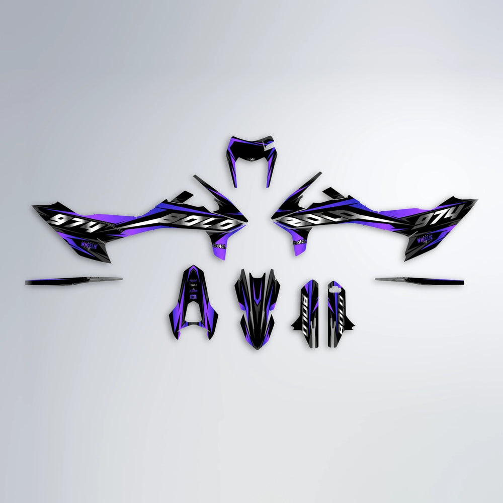 LUSIO KTM SMC 690 graphics kit parts layout in Purple