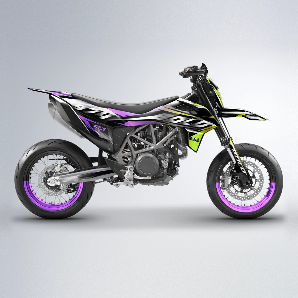 LUSIO KTM SMC 690 supermoto graphics kit in Purple & Yellow