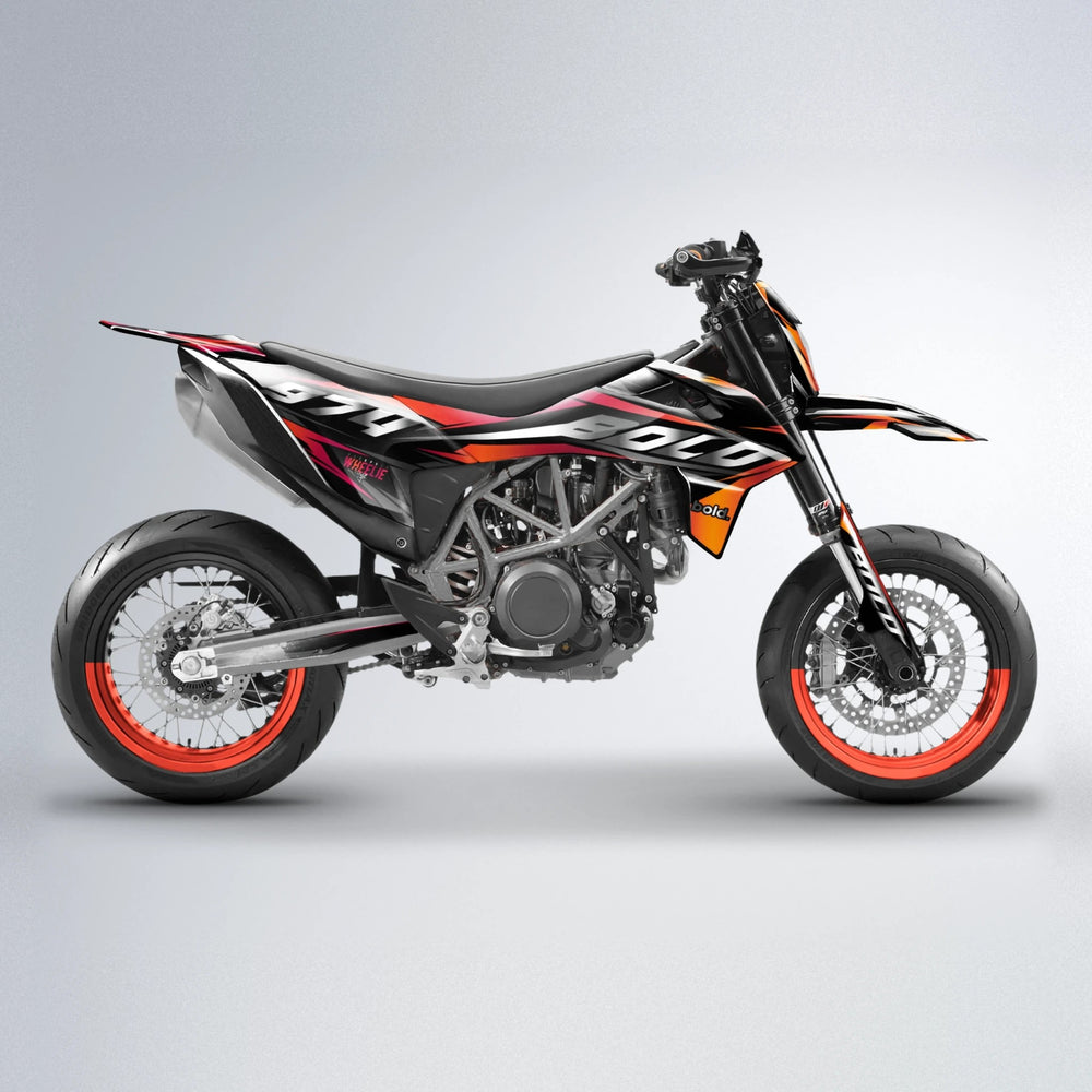 LUSIO KTM SMC 690 supermoto graphics kit in Red & Orange