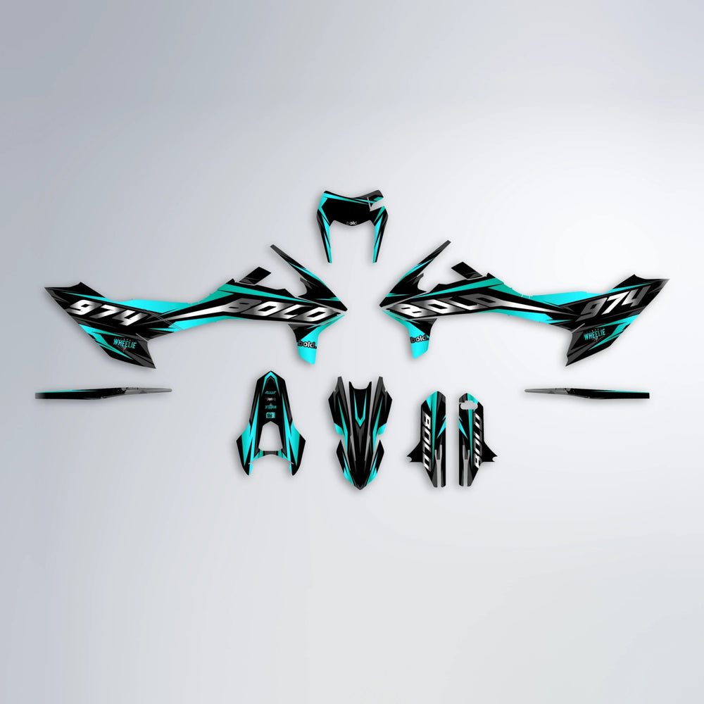 LUSIO KTM SMC 690 graphics kit parts layout in Teal