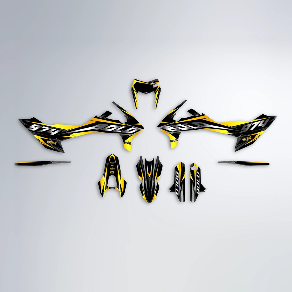 LUSIO KTM SMC 690 graphics kit parts layout in Yellow