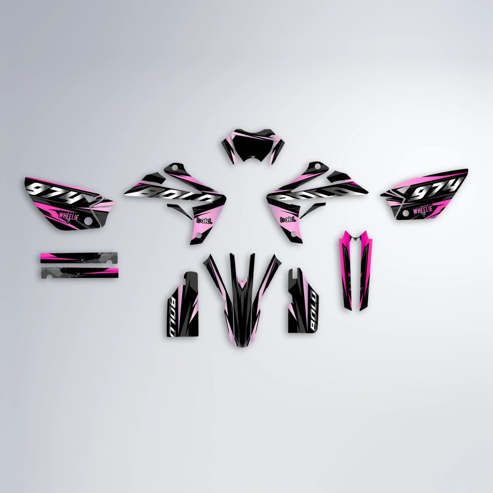 LUSIO Rieju MRT graphics kit parts layout in Flamingo