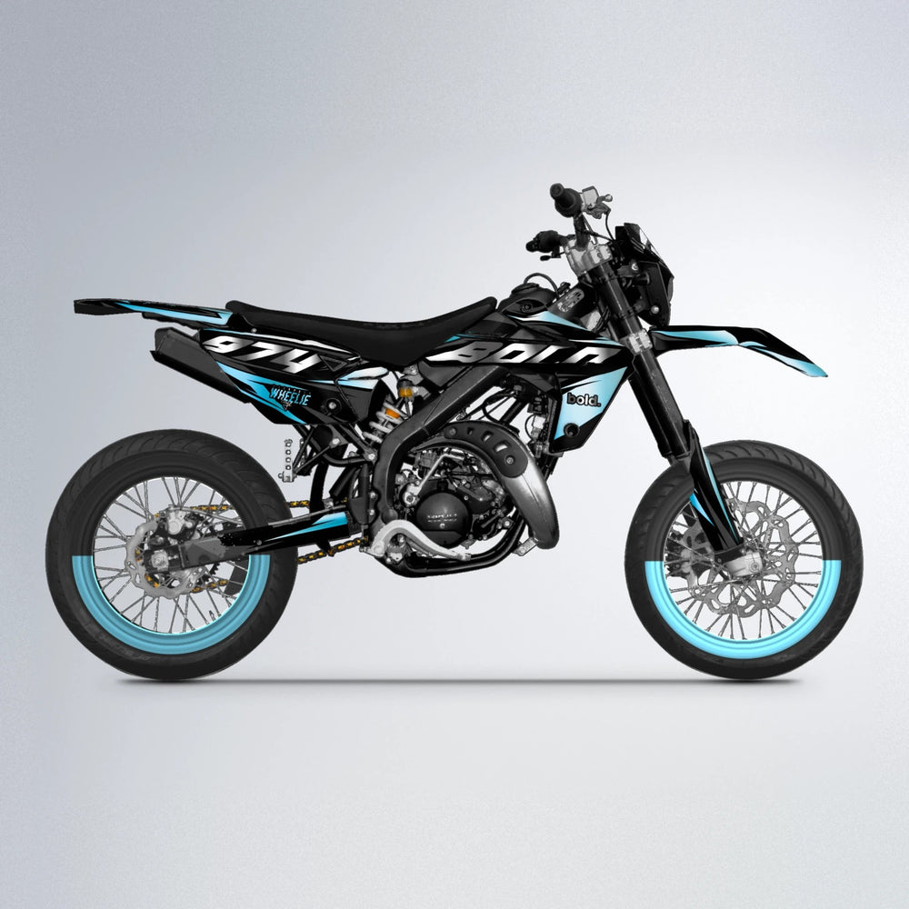 LUSIO Rieju MRT supermoto graphics kit in Light Blue & White