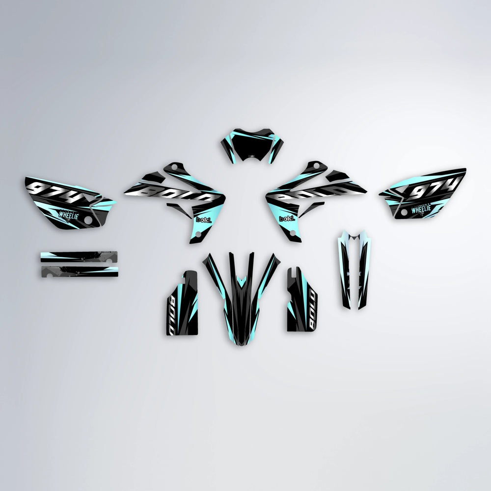 LUSIO Rieju MRT graphics kit parts layout in Mint
