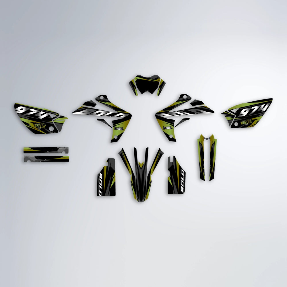 LUSIO Rieju MRT graphics kit parts layout in Olive