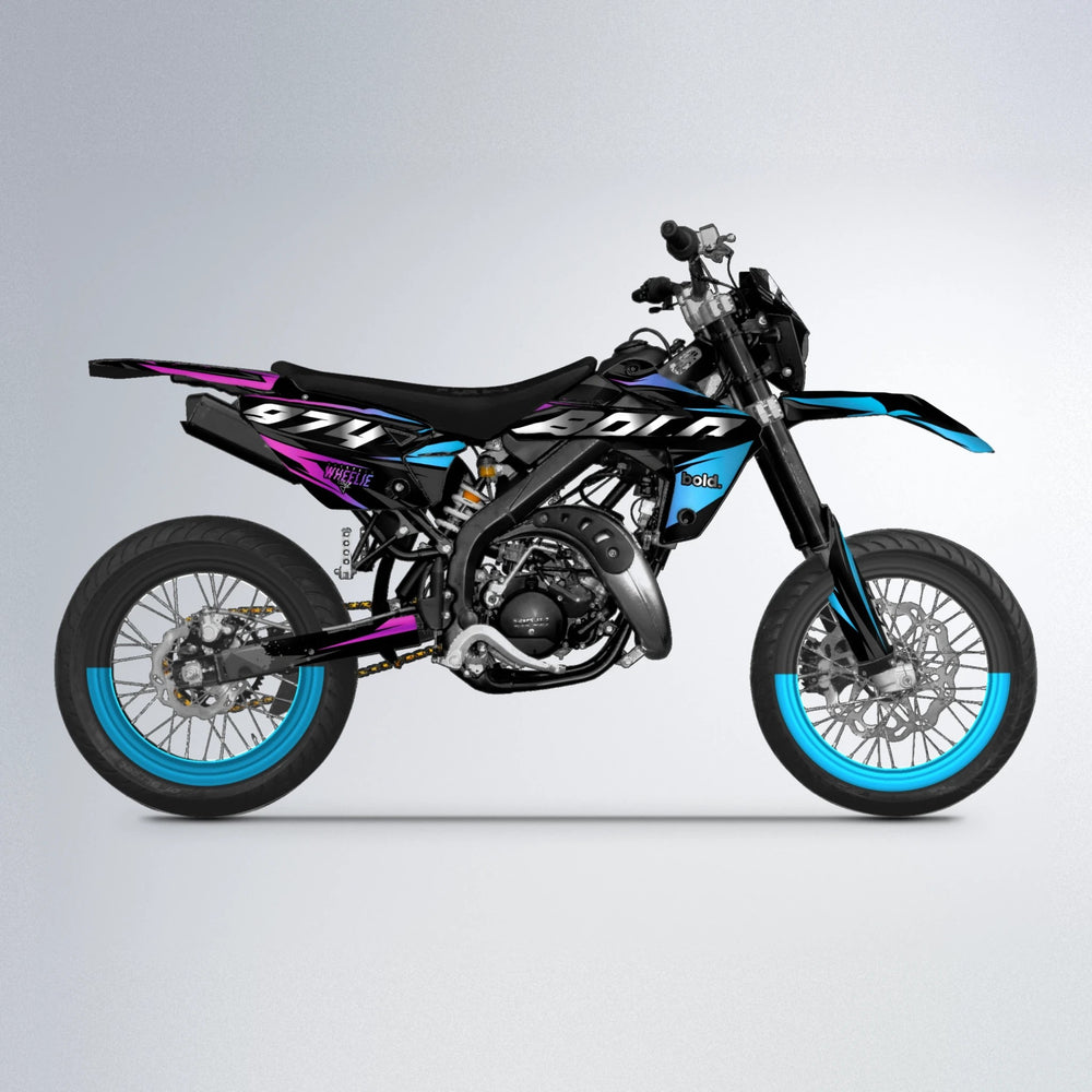 LUSIO Rieju MRT supermoto graphics kit in Pink & Light Blue