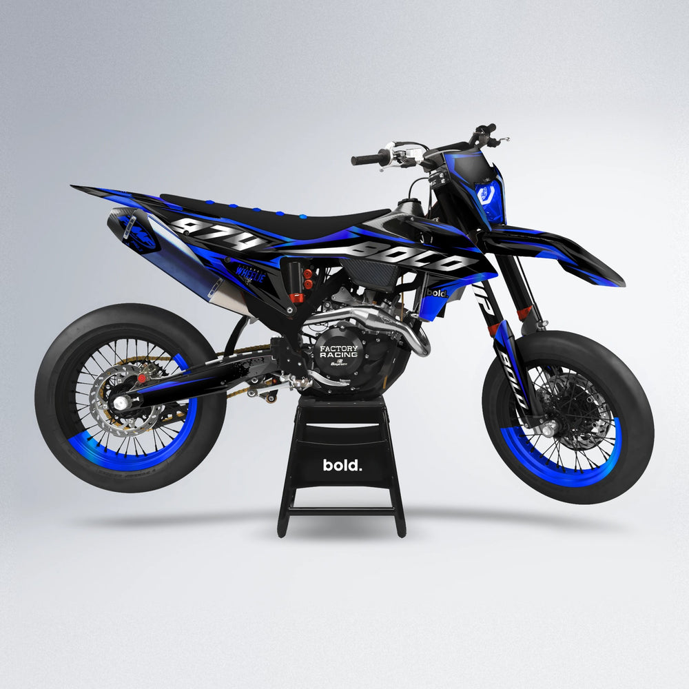 LUSIO supermoto graphics kit in Blue Chrome