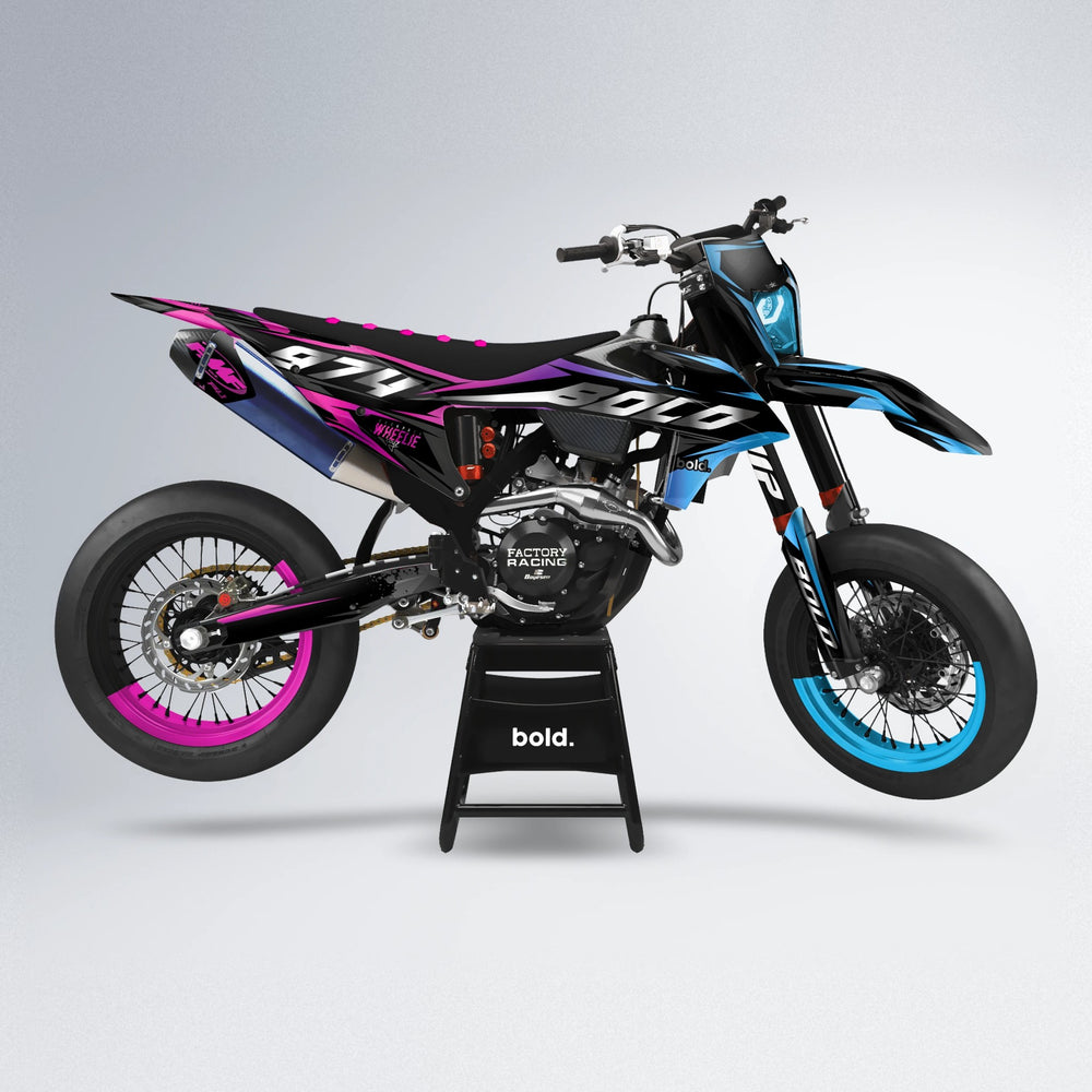 LUSIO supermoto graphics kit in Pink & Light Blue