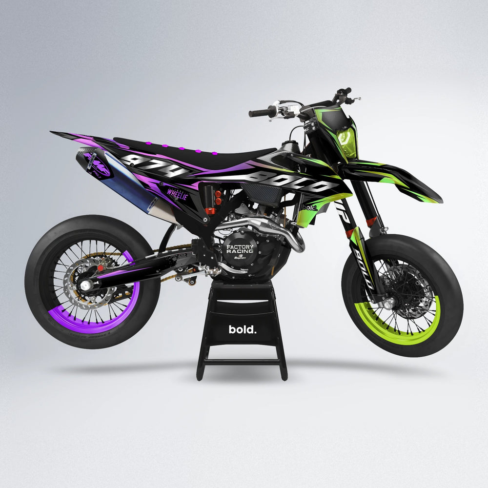 LUSIO supermoto graphics kit in Purple & Fluo Yellow