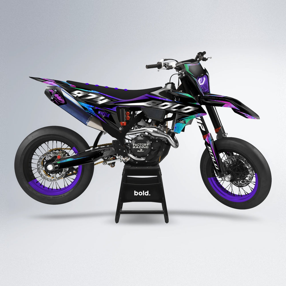 LUSIO supermoto graphics kit in Purple Holo