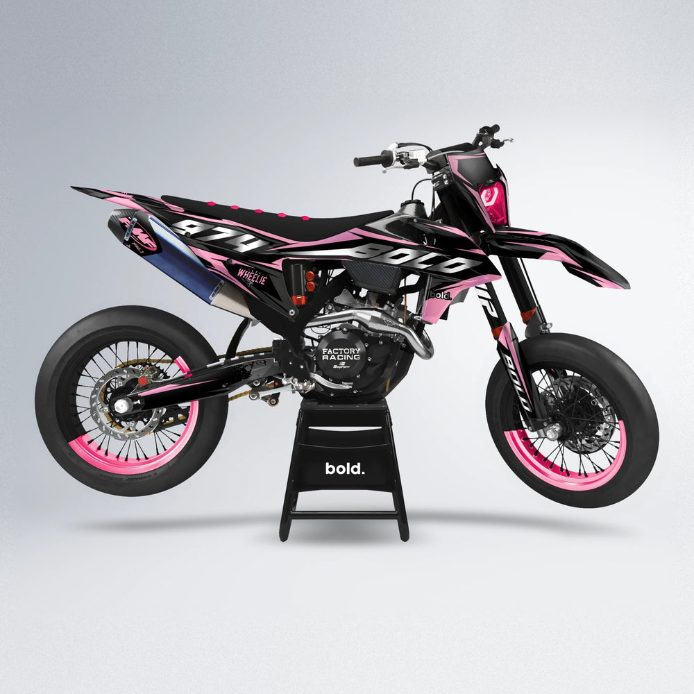 LUSIO supermoto graphics kit in Sakura Pink