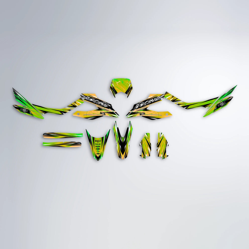 MADNESS Aprilia SX 125 graphics kit parts layout in Green