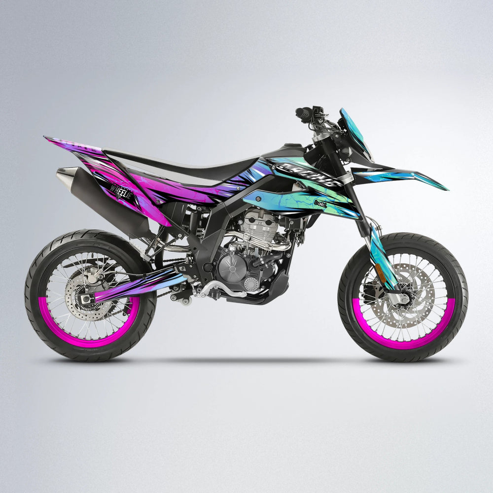 MADNESS Aprilia SX 125 supermoto graphics kit in Pink & Light Blue